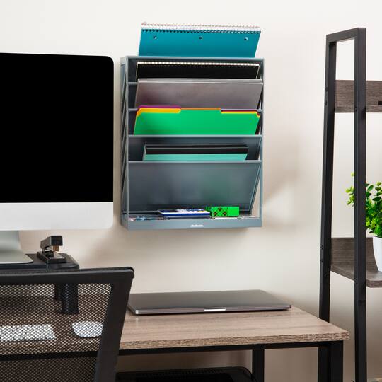 Mind Reader 5-Tier Vertical File Storage, Desktop Organizer, Wall Mount, Office, Plastic, Gray